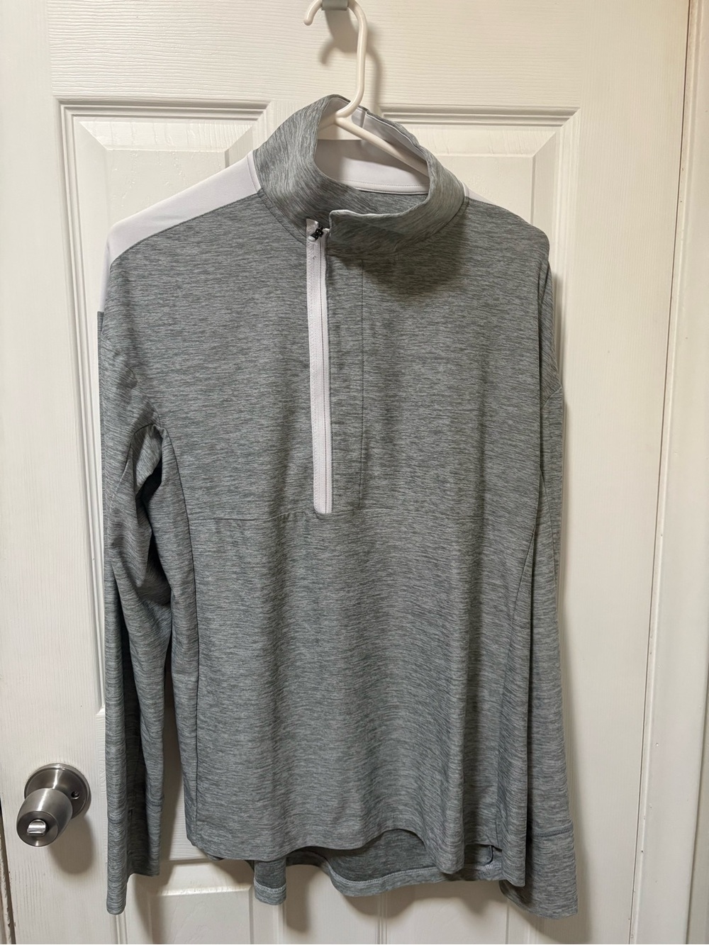 Under Armour Gray Long-Sleeve 1/4 Zip Performance Top with White Shoulder Detail